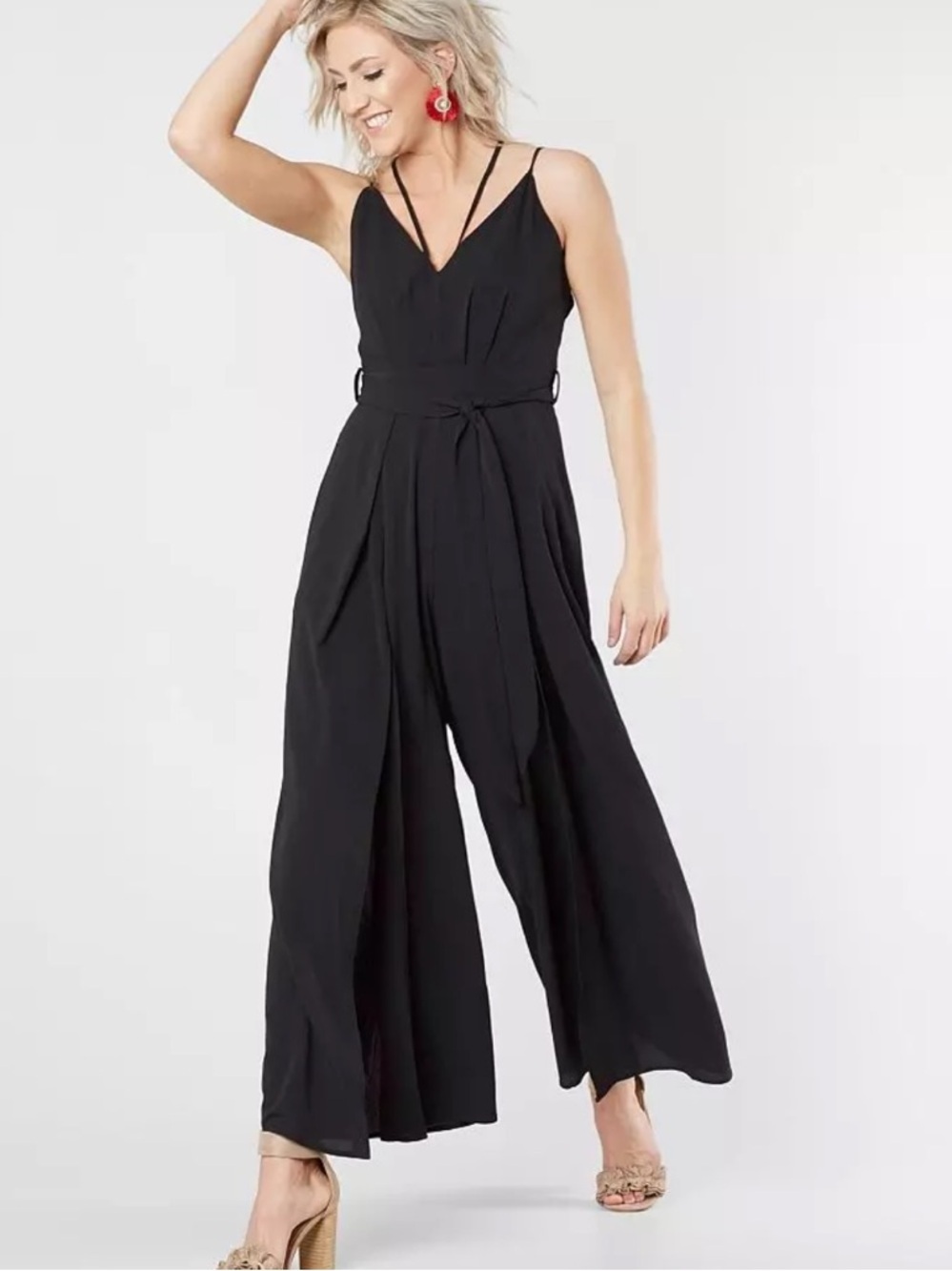 Very J Black Strappy Wide-Leg Romper